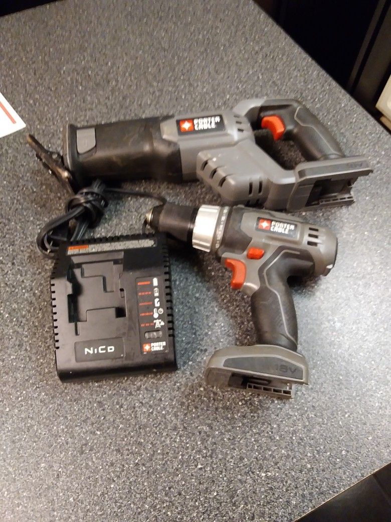 PORTER CABLE. SAWZALL DRILL & CHARGER. 18 VOLT. 50 BUCKS FOR ALL JUST NEED A BATTERY