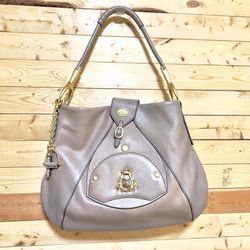 Juicy Couture Vintage Y2K Beige Gray Leather Goldtone hardware Hobo Shoulder Bag