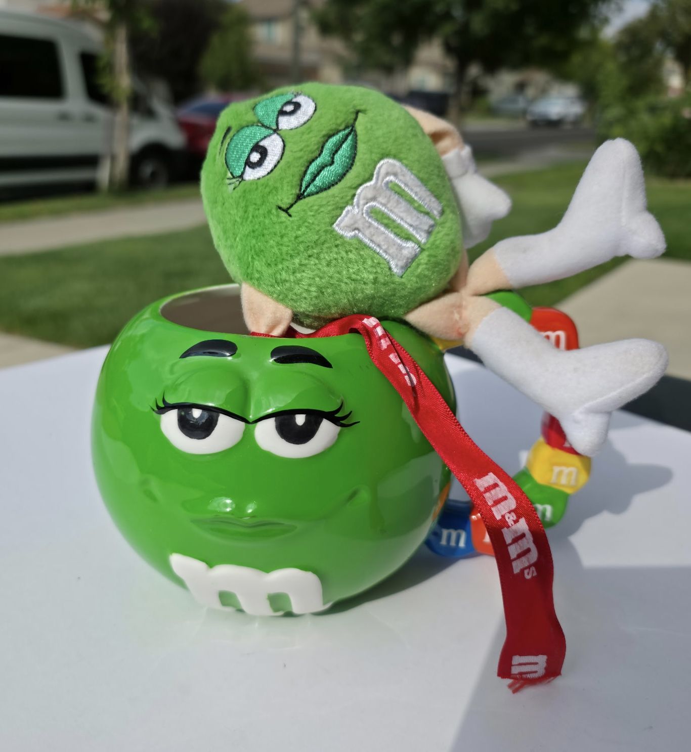 2001 Green M&M's Ceramic Mug & Plushy