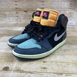 Nike Air Jordan 1 Retro High Mens Size 10.5 Blue Brown Basketball Shoes Sneakers