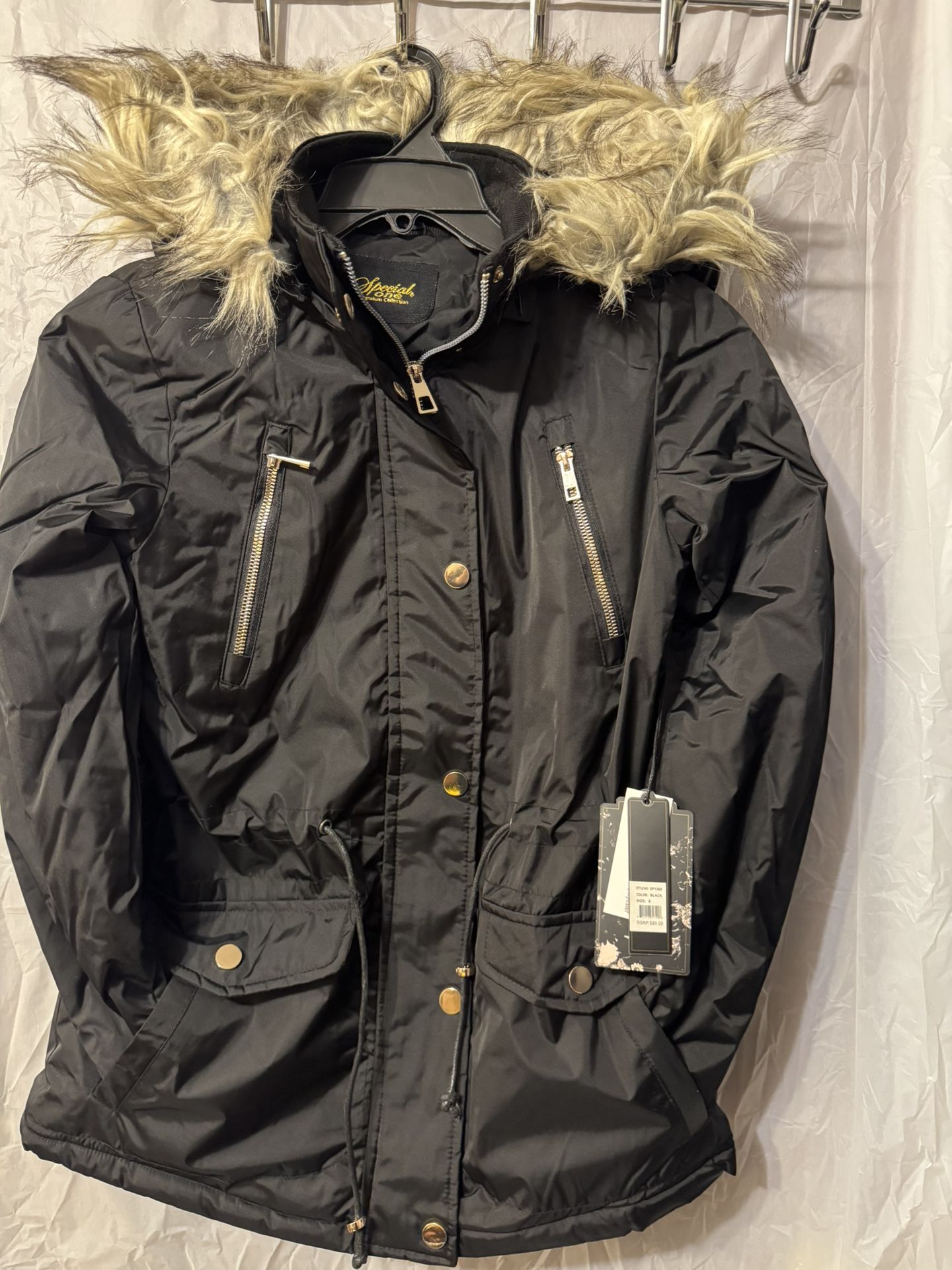 Black Parka Jacket with Fur Hood