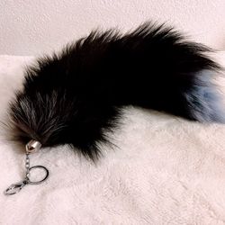 Light Blue Large Real Fox Fur Tail Car Bag Accessories Cosplay Toy