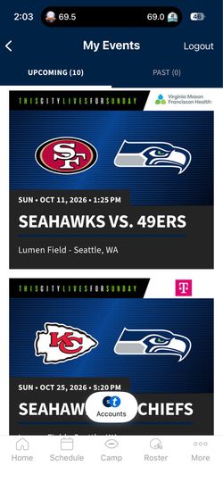 Seahawks vs 49ers | Section 304, Row D | 2-4 Tickets