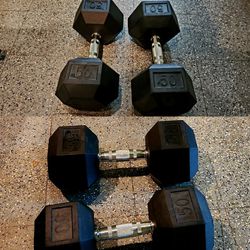 50LB RUBBER DUMBBELLS HEX DUMBBELL WEIGHTS LIKE NEW

