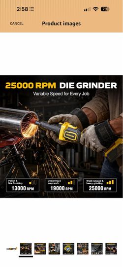 Cordless Die Grinder for DeWalt 20V MAX Battery (Tool Only) Brushless, 3 preset speeds (13,000/19,000/25,000 RPM), digital display, 1/4" collet, dual-
