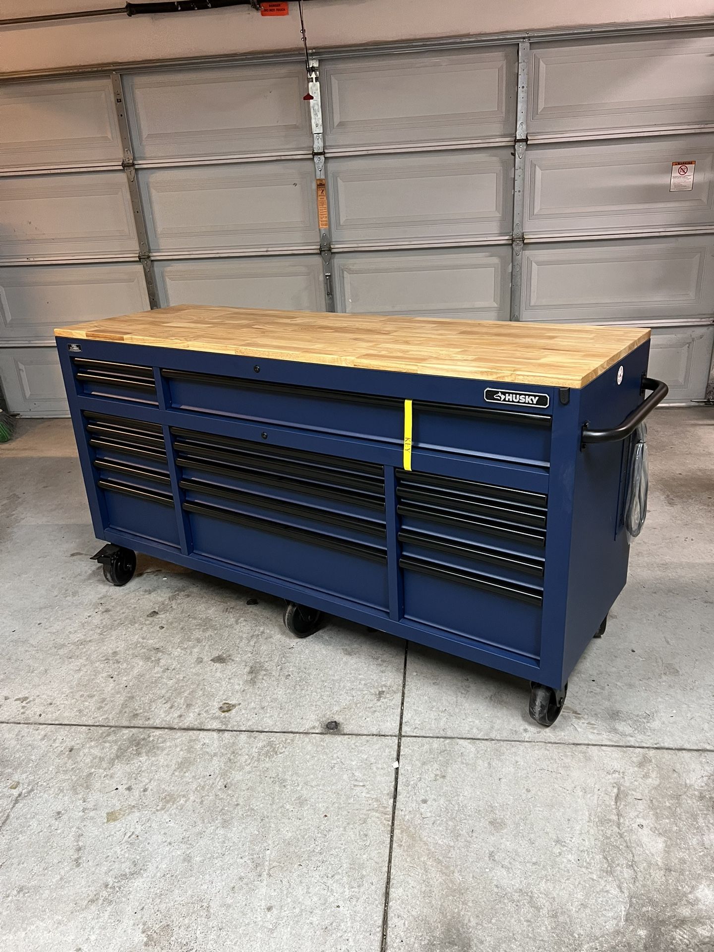 New Husky 72 in. W x 24 in. D Heavy Duty 18-Drawer Adjustable Height Mobile Workbench with Solid Wood Top in Matte Blue