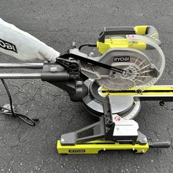 Ryobi 15 Amp 10 in. Corded Sliding Compound Miter Saw with LED Cutline Indicator and Universal Miter Saw QUICKSTAND in excellent condition 