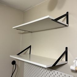 Deep Floating Wall Shelves – Set of 2 (White w/ Black Brackets)