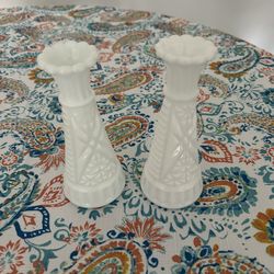 Milk glass Vases Or Candle Holders Set Of 2