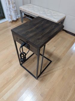C-Shape Side Table Dark Wood Metal Base Price reduced!