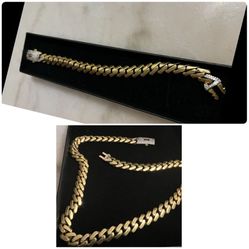 10k Gold Cuban Chain An Bracelet Hollow 