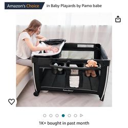 Pamo Babe 4 in 1 Portable Baby Crib Deluxe Nursery Center, Foldable Travel Playard with Bassinet, Mattress, Changing Table for Newborn, Infant