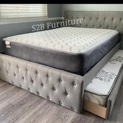 Full Twin Grey Trundle With Orthopedic Mattress