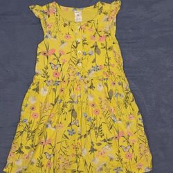 Girls Carters Yellow Flower Butterfly Print Dress Back To School Size 4 Years 4T