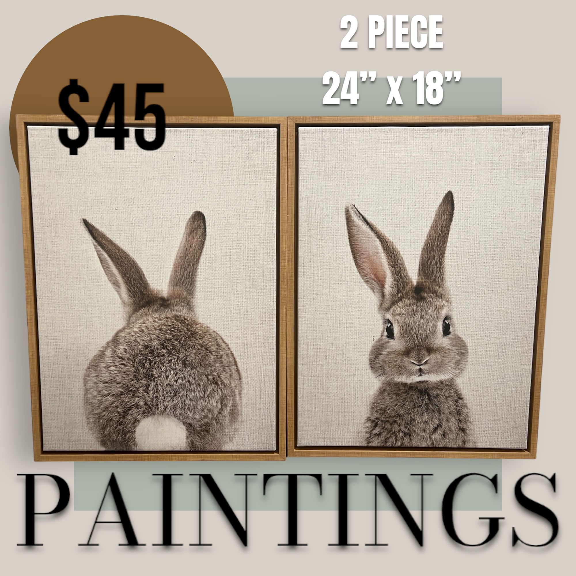 Super Sweet Rabbit Bunny Wooden Framed Painting Canvas Nursery Kids Sweet Pastel Wall Art