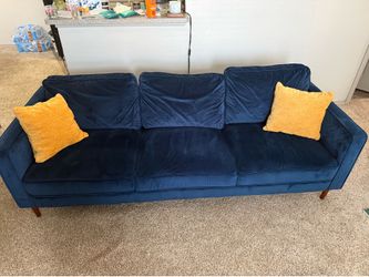Blue Velvet Sofa w/ Pillows