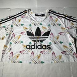 Pre Owned Last 3 Photos Adidas Originals X Pharrell Williams  Cropped T Shirt  Floral Printed  White Green Pink Yellow  Women Size Large