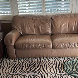 Brown Italian Leather Queen Sofa Bed