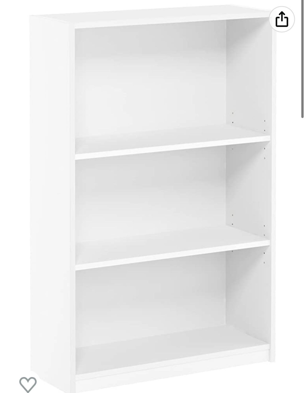 3-Tier Adjustable Shelf Bookcase, White