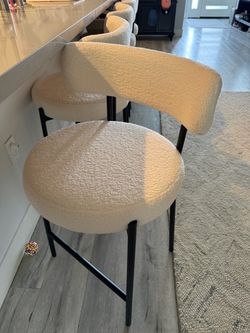 4 Upholstered Modern Counter Height Bar Stools with Curved Back and Metal Frame - White Faux Fur