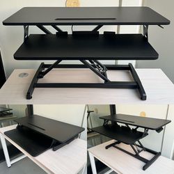 New In Box Happyliving Height Adjustable Standing Desk Converter Laptop Or Monitor Riser With Wide Keyboard Tray 