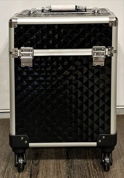     Rolling Makeup / Cosmetic Storage Train Case | Black Diamond Finish | Can Deliver P