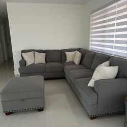Grey couch sofa with ottoman