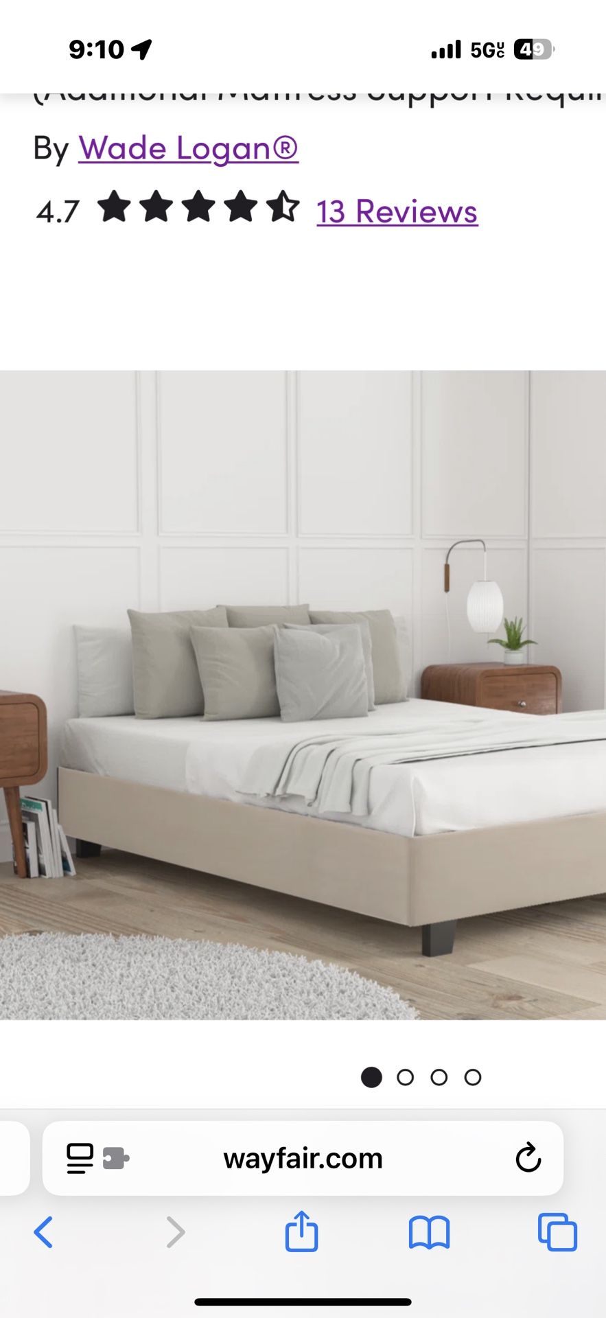 Ivory Fabric King Size Platform Bed frame No Head Board