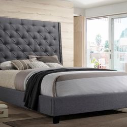 Brand New Gray Tufted Queen Size Bed Frame