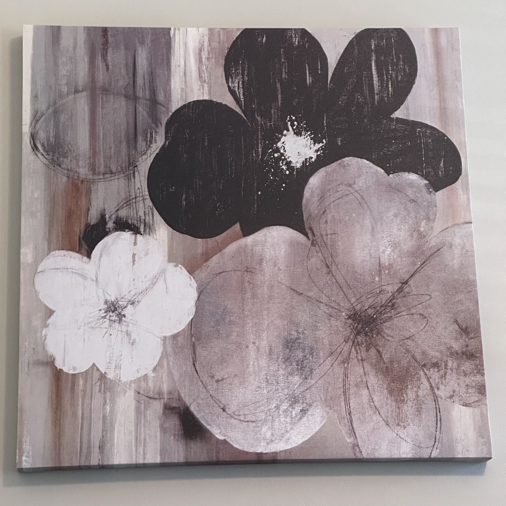 Cream Brown Natural Square Canvas Flower Wall Art
