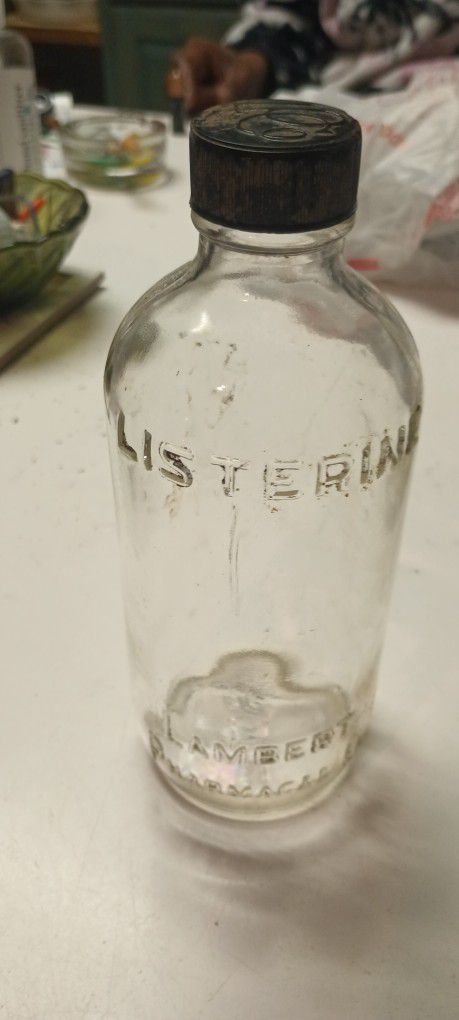 Antique Vintage Late 1920- 40s Embossed Glass Bottle With Original Cap