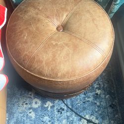 Leather And Wood Ottoman