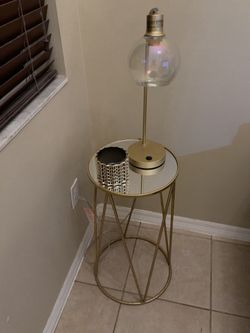 Gold Metal Round Side Table with Mirror Top