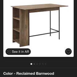 New Counter Height Drop Leaf Dining Table/ Desk With Storage Reclaimed Barnwood -Saracina Wood Color 
