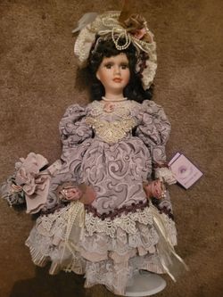 18" Tall Goldenvale Collection Porcelain Doll & Stand