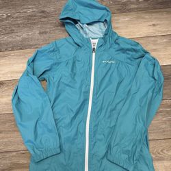 Columbia Youth Hooded Teal Green Windbreaker Jacket