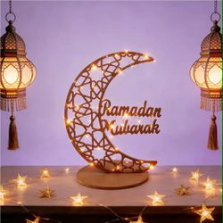 Ramadan Mubarak Wooden Crescent Moon LED Light Table Decor – 15.7”