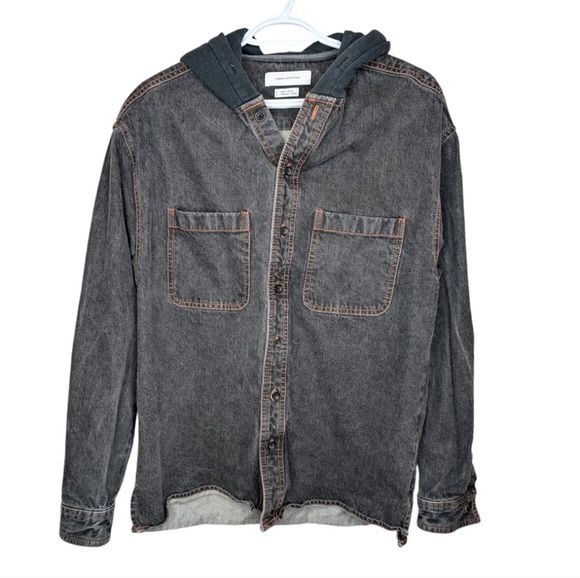 Urban Outfitters Acid Wash Grey Hooded Denim Button Up Sweater Top Jacket Small