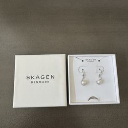 Skagen Denmark Silver with Pearl Drop Earrings