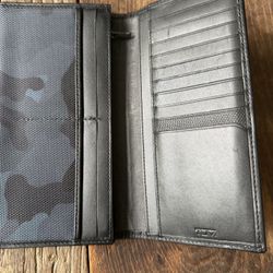 Original Tumi Alpha SLG breast pocket wallet in a blue army camouflage pattern