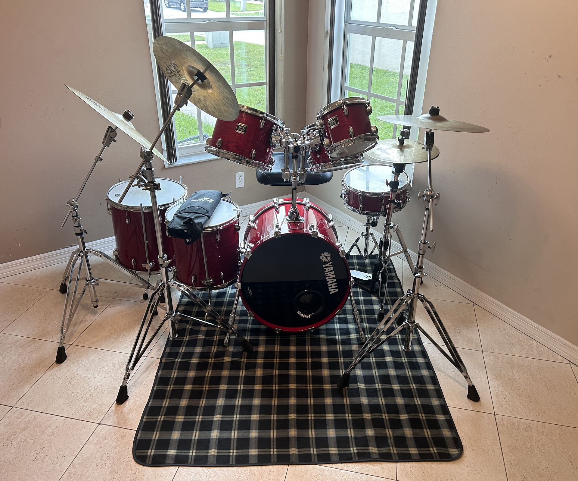 SUPER RARE Yamaha Oak Custom MIJ Trans Red 7-Piece Drums Plus Hardware