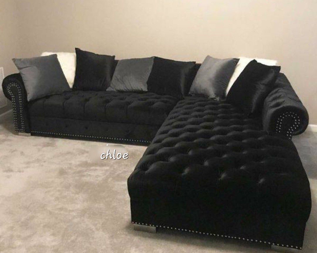 
\ASK DISCOUNT COUPON` sofa Couch Loveseat Living room set sleeper recliner daybed futon 🏆ryal Black Velvet Raf Sectional 