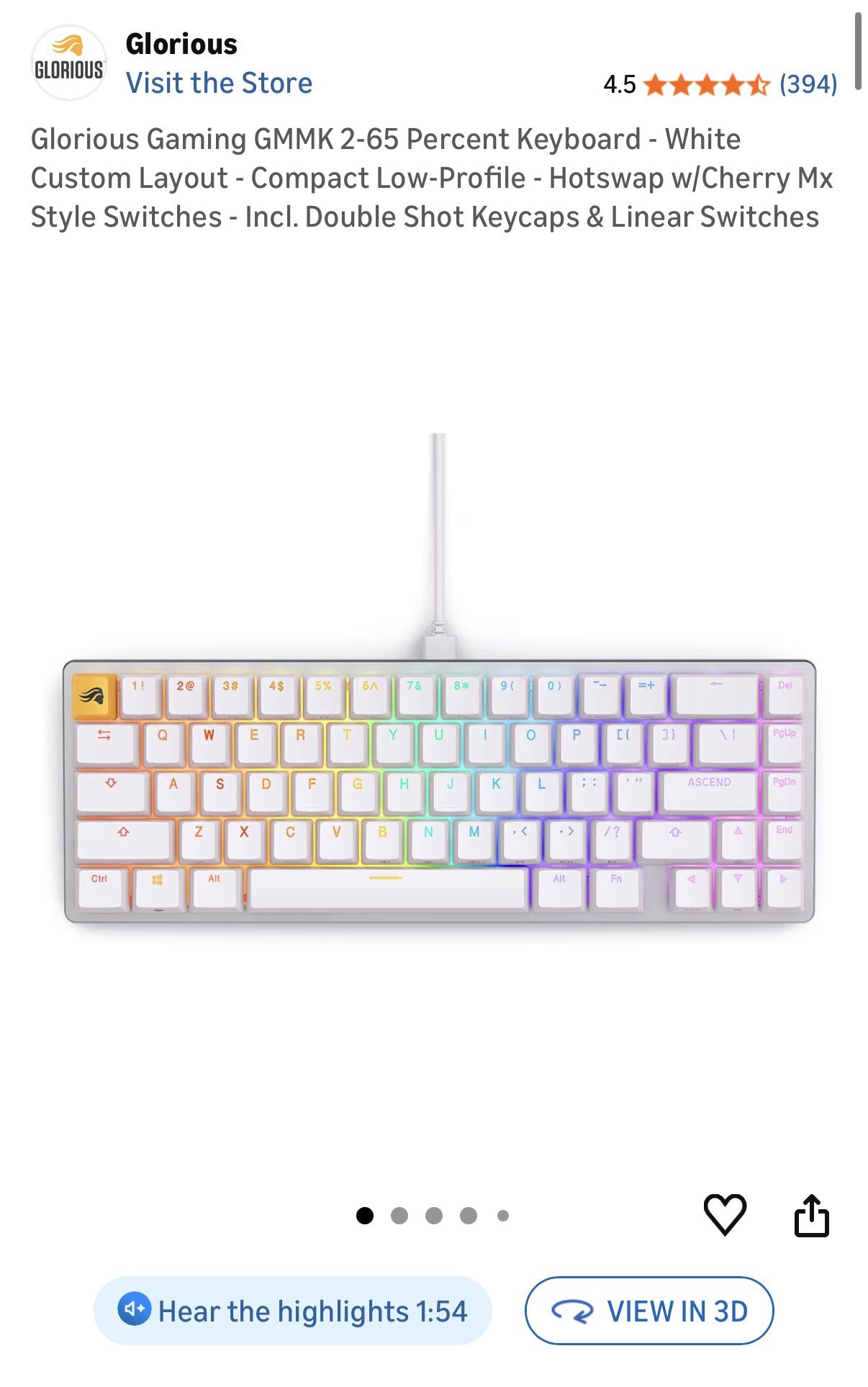 Glorious Gaming GMMK 2-65 Percent Keyboard - White