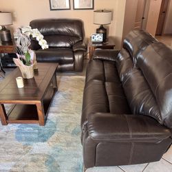 Leather Living Room Set And Tables