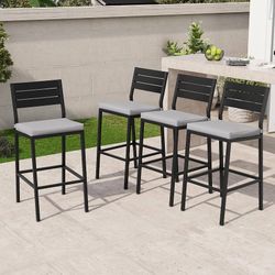26.8" Outdoor Counter Bar Stools Set of 4, Patio Chairs with Backrest Thick Cushioned Seat, Footrest, All-weather Fabric, Rust-proof Frame, Indoor/Out
