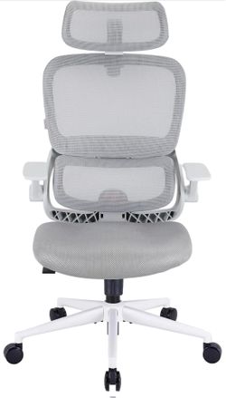 Office Chair, Soft Memory Foam Desk Chair with Adaptive Lumbar Support & 2D Flip-up Armrests, 135° tilt Computer Chair for Home Office, White