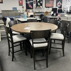 7PC Counter Height Dining Table Set w/ 4 Drop- Down Leafs 