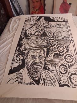 Original Black and White Woodblock Print Art