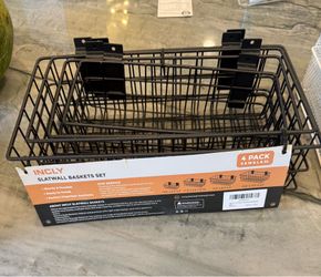 New 4 pack Black Metal Slatwall Basket Set