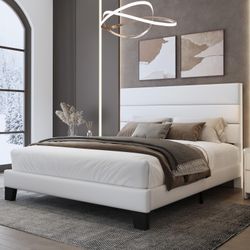 New Modern Queen Size Bed Frame with Headboard, Velvet Upholstered Platform Bed with Strong Wood Slats Support, Mattress Foundation, No Box Spring Nee